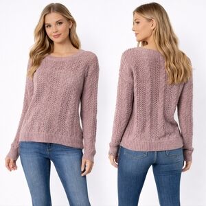 Between Me & You Dusty Mauve Open Knit Sweater Boho Lightweight